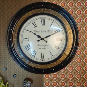 Black and Gold Wall Clock with Intricate Designs