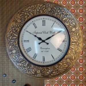 Brass Wall Clock with Floral Design