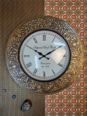 Brass Wall Clock with Floral Design