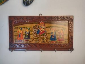 Handpainted Wooden Key Holder with Royal Procession