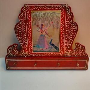 Handpainted Mehraab Key Holder with Peacock Scene