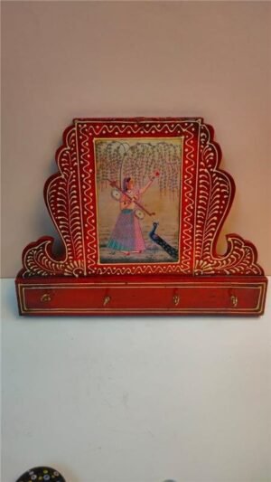 Handpainted Mehraab Key Holder with Peacock Scene