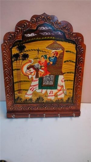 Handpainted Mehraab Key Holder with elephant Scene