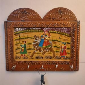 Wooden Key Holder with Camel Caravan Painting