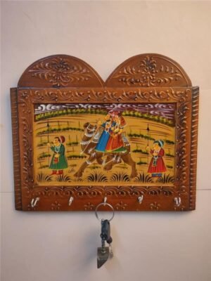 Wooden Key Holder with Camel Caravan Painting