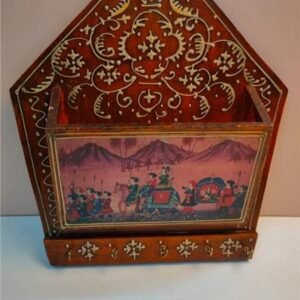 Handpainted Wooden Key Holder with Procession Scene