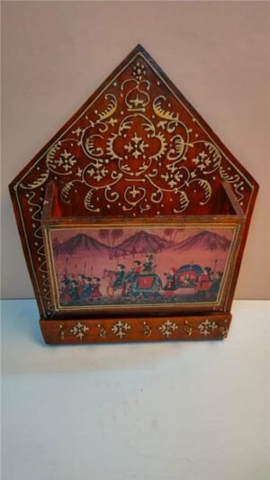 Handpainted Wooden Key Holder with Procession Scene