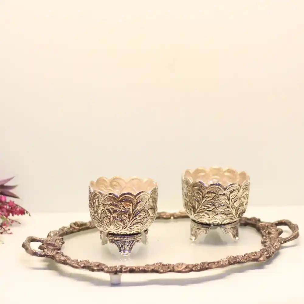 German Silver Tray Set Of 2 Bowl - Image 2