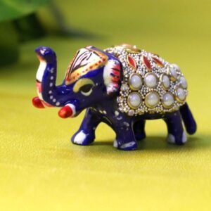 Handcrafted Metal Stone Elephant Showpiece 2.5 Inch | Blue Decorative Elephant Figurine for Home Decor