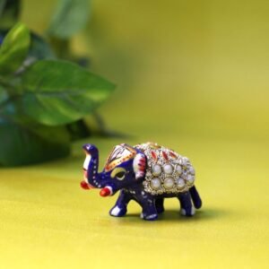 Handcrafted Metal Stone Elephant Showpiece 2.5 Inch | Blue Decorative Elephant Figurine for Home Decor