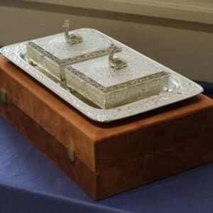 Square Peacock Bowl with Tray & Box – Decorative German Silver Peacock Dry Fruit & Serving Set
