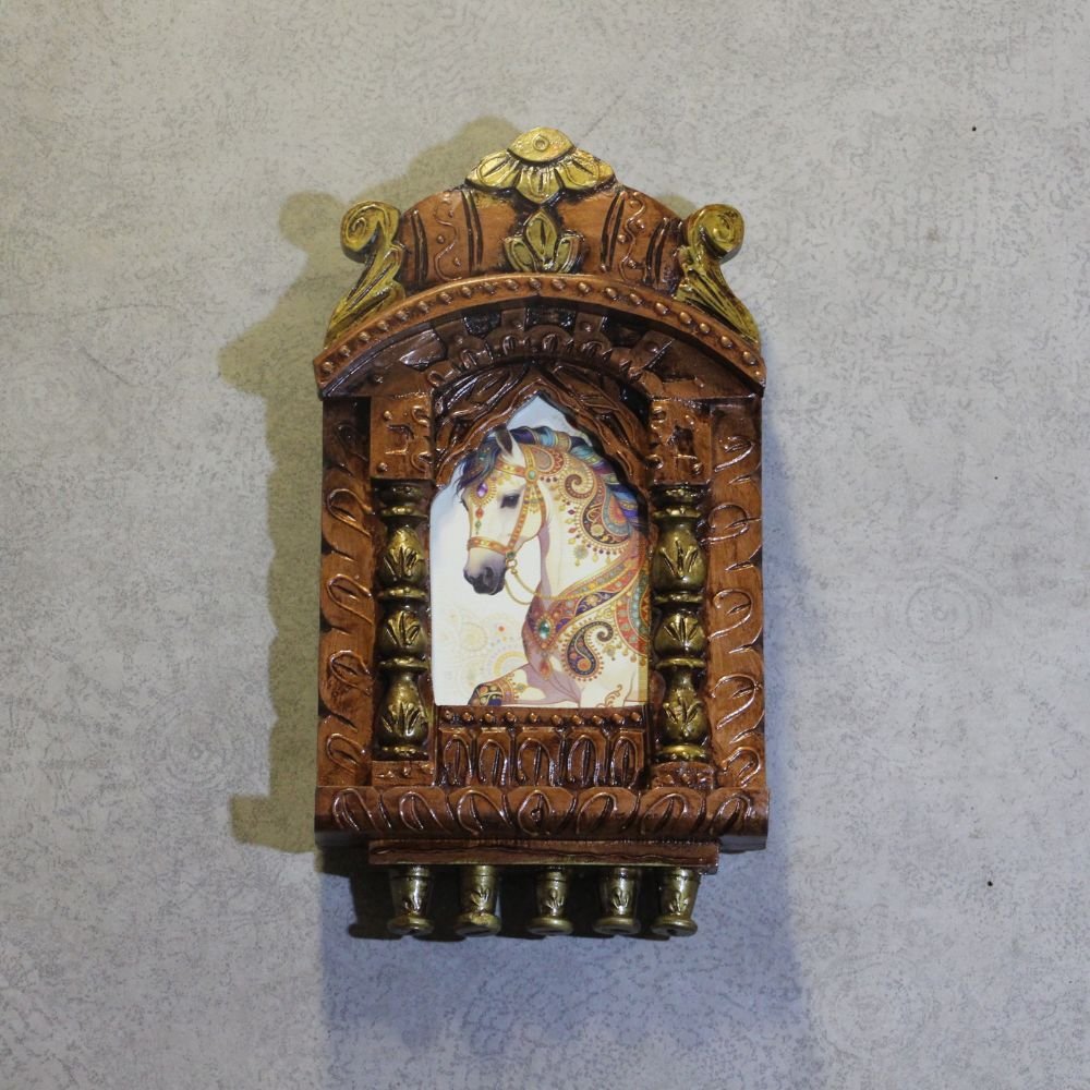 Wooden Jharokha With Painting 10 Inch – Traditional Wall Decor