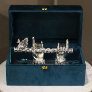 Radha Krishna Hand with Bansuri – Silver-Toned Decorative Krishna Flute Sculpture with Gift Box