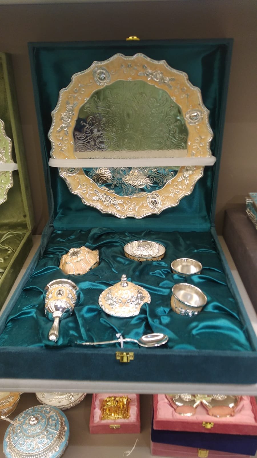 German Silver Pooja Thali Set of 7 with Box – Traditional Decorative Pooja Thali Gift Set - Image 3