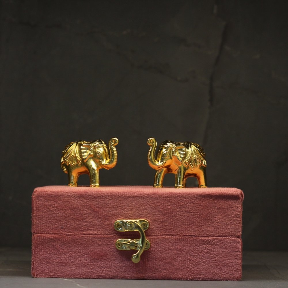 New Solid Elephant Pair with Box – Traditional Decorative Elephant Showpiece Gift Set - Image 2