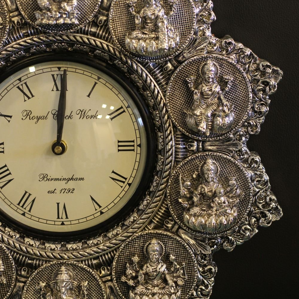 Ashtalakshmi Silver Wall Clock – Traditional Lakshmi Decorative Clock - Image 2
