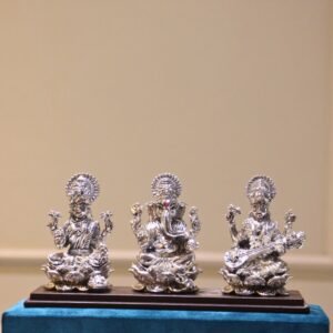 Laxmi Ganesh Saraswati Silver with Box – Traditional Three Deity Decorative Idol Set