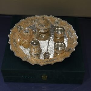 German Silver Pooja Thali Set of 7 with Box – Traditional Decorative Pooja Thali Gift Set