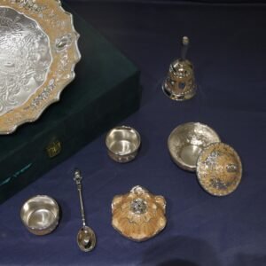 German Silver Pooja Thali Set of 7 with Box – Traditional Decorative Pooja Thali Gift Set