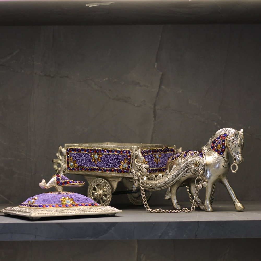 Metal Horse Cart Stone Work – Traditional Rajasthani Decorative Horse Cart Showpiece - Image 3