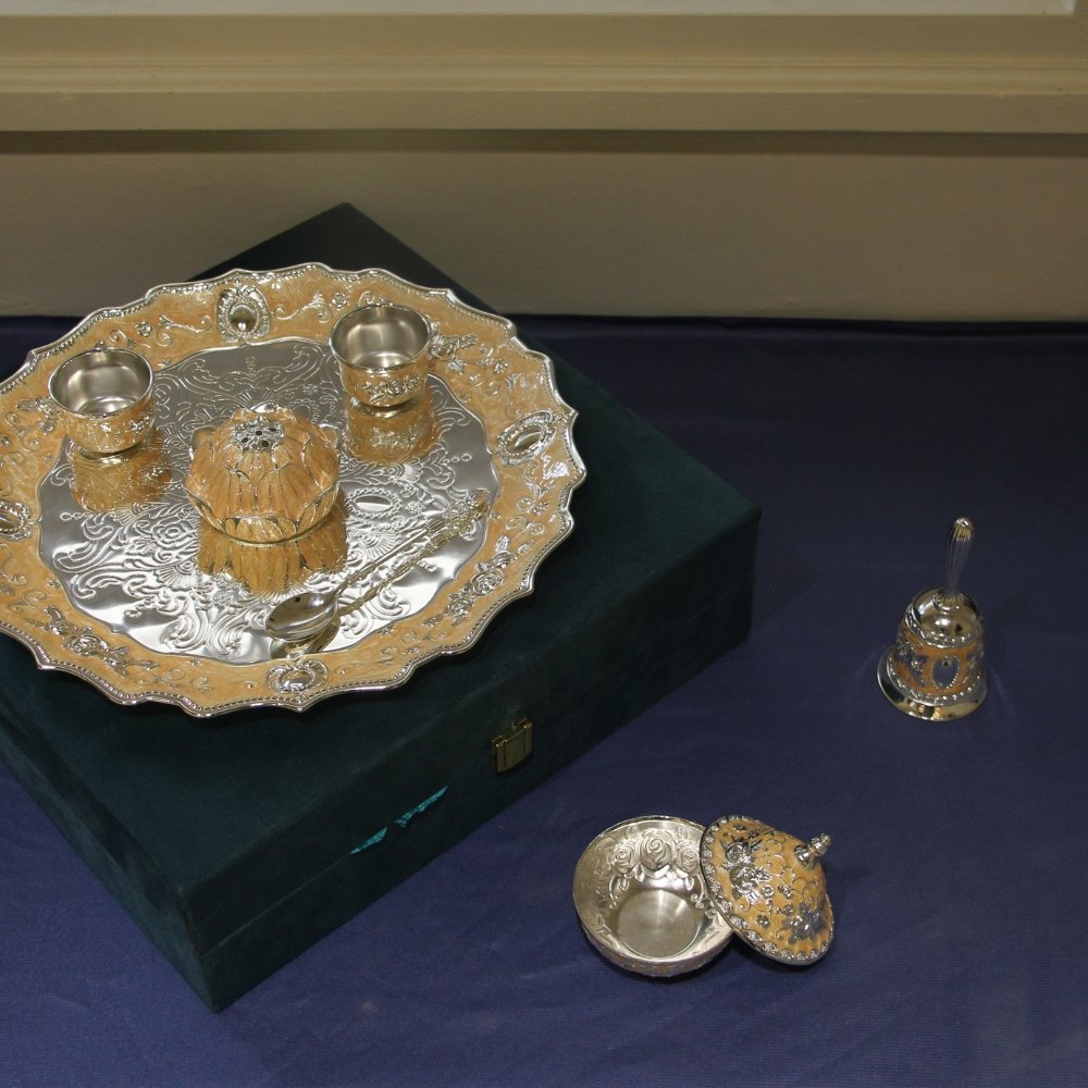 German Silver Pooja Thali Set of 7 with Box – Traditional Decorative Pooja Thali Gift Set - Image 4