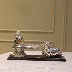 Shivling with Nandi Small – Traditional Silver-Toned Shivling & Nandi Decor
