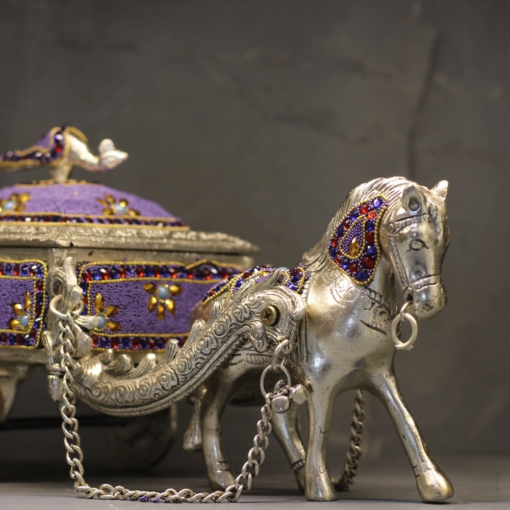 Metal Horse Cart Stone Work – Traditional Rajasthani Decorative Horse Cart Showpiece - Image 4