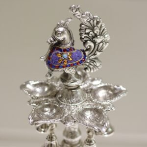 Elephant Samai Big Stone Work β Traditional Silver Decorative Diya Stand