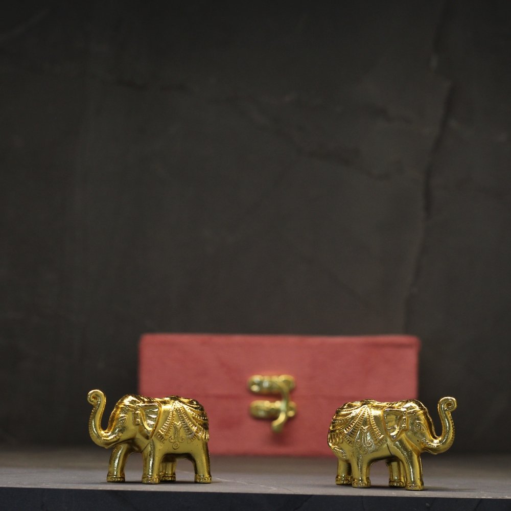 New Solid Elephant Pair with Box – Traditional Decorative Elephant Showpiece Gift Set - Image 4