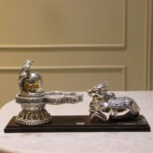 Shivling with Nandi Small – Traditional Silver-Toned Shivling & Nandi Decor
