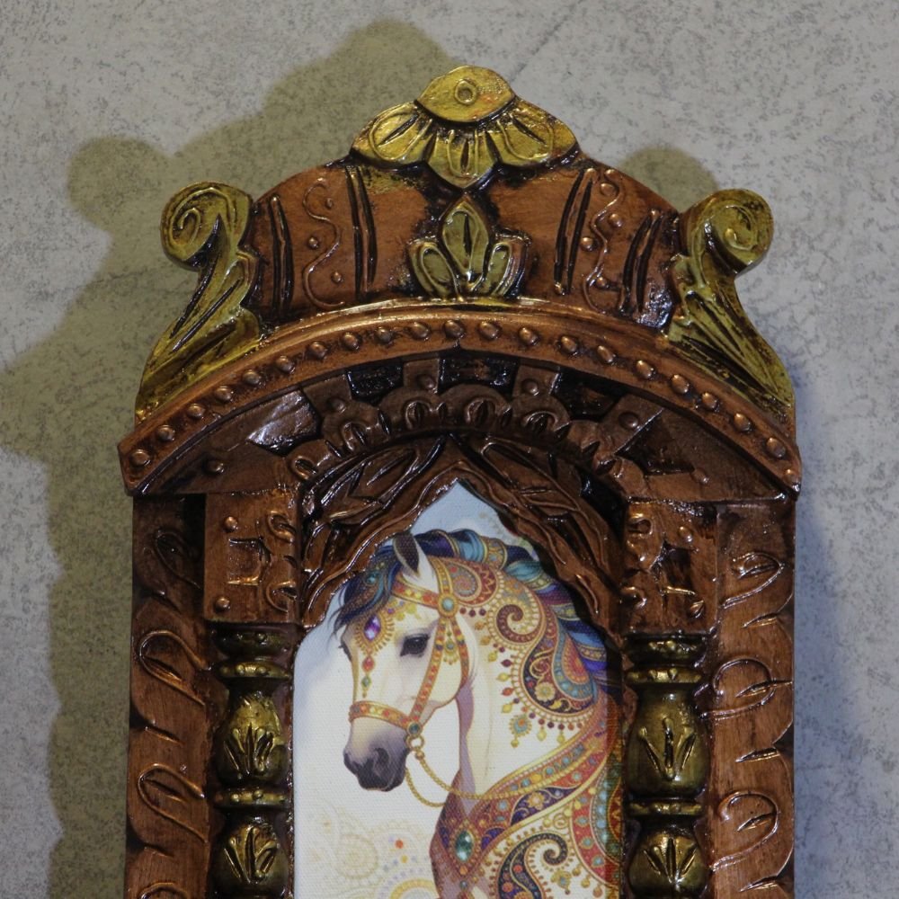 Wooden Jharokha With Painting 10 Inch – Traditional Wall Decor - Image 3