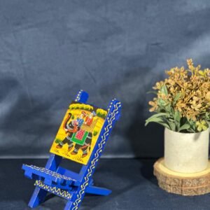 Handcrafted Wooden Mobile Stand with Traditional Rajasthani Elephant Painting | Mini Wooden Chair Phone Holder