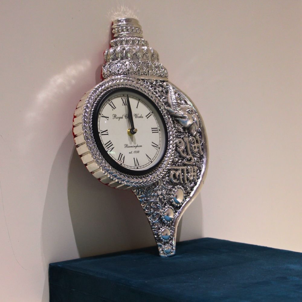 Shubh Labh Decorative Silver-Toned Clock – Traditional Indian Home Décor - Image 4