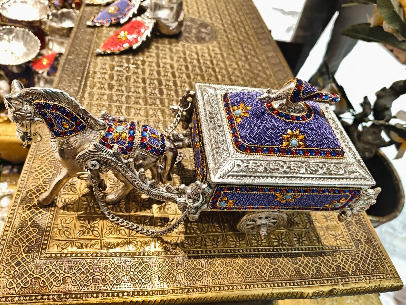 Metal Horse Cart Stone Work – Traditional Rajasthani Decorative Horse Cart Showpiece - Image 2