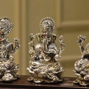 Laxmi Ganesh Saraswati Silver with Box – Traditional Three Deity Decorative Idol Set