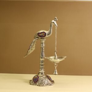 Peacock Bell Stand Purple | Traditional Metal Pooja Bell Stand for Home Temple