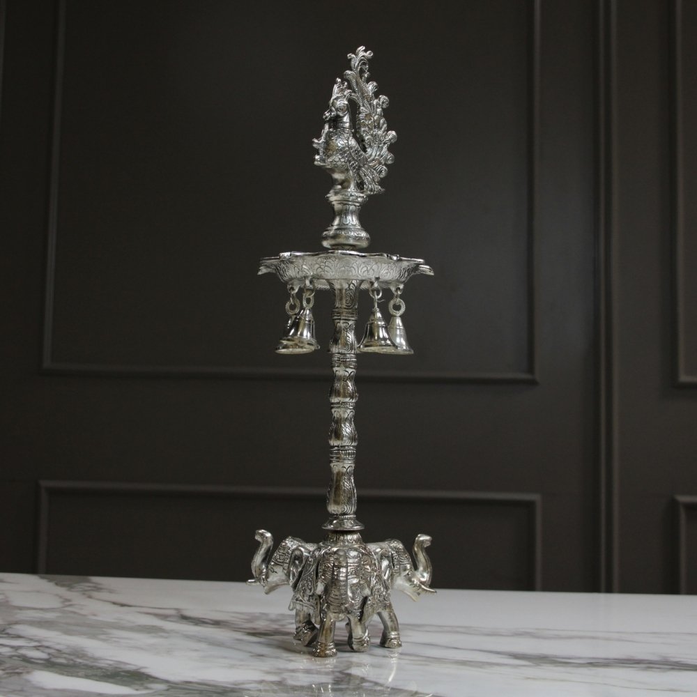 Metal 3 Elephant Samai Big – Traditional Elephant Pooja Lamp - Image 4