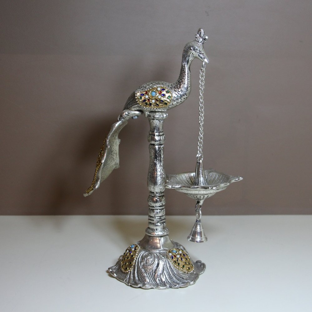 Peacock Bell Stand Purple | Traditional Metal Pooja Bell Stand for Home Temple - Image 7
